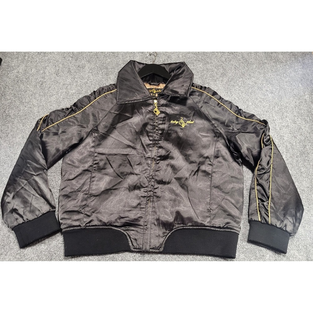VTG Y2K Iconic Baby Phat Satin Bomber Jacket With Cat Logo Size X-Large Black